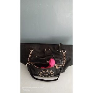 Betsey‎ Johnson Tote Bag Novelty Phone Design Chain Accents Black